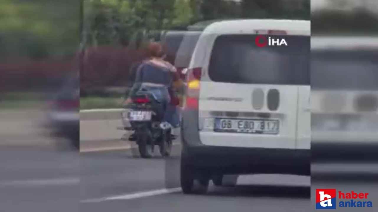 Ankara'da kasksız motosiklet sürücüsü trafikte zikzaklar attı!